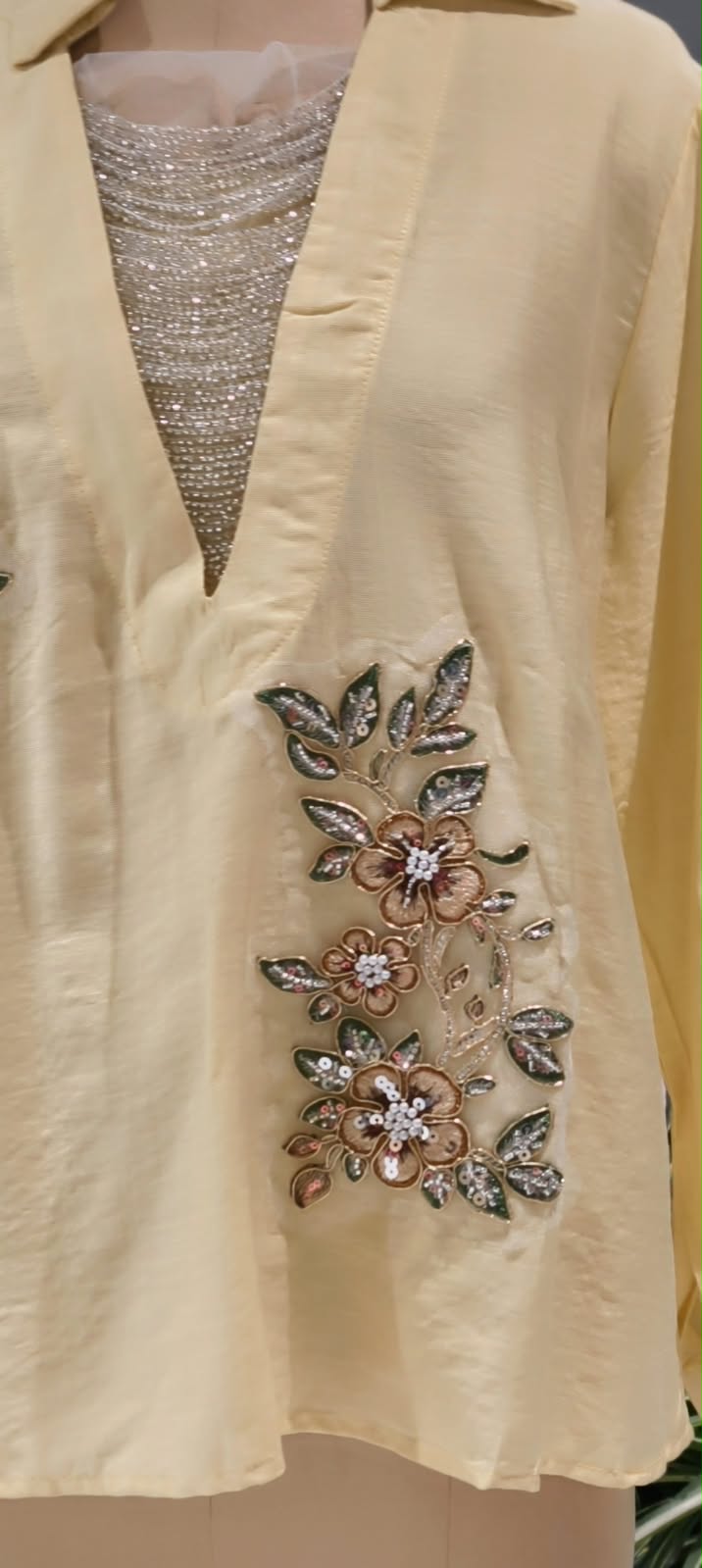 Elegant Floral Embroidery Patched Shimmer Jewel Imported Western Only Top- 16164
