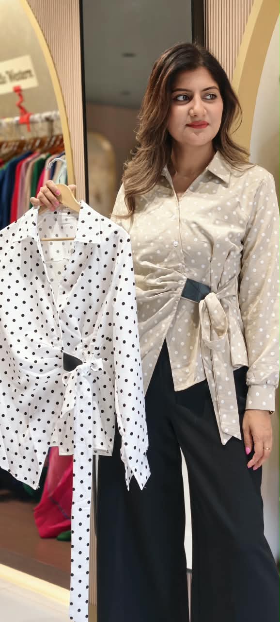Retro Style Polka Dotted Side Bow Knot Style Imported Western Top- 16144