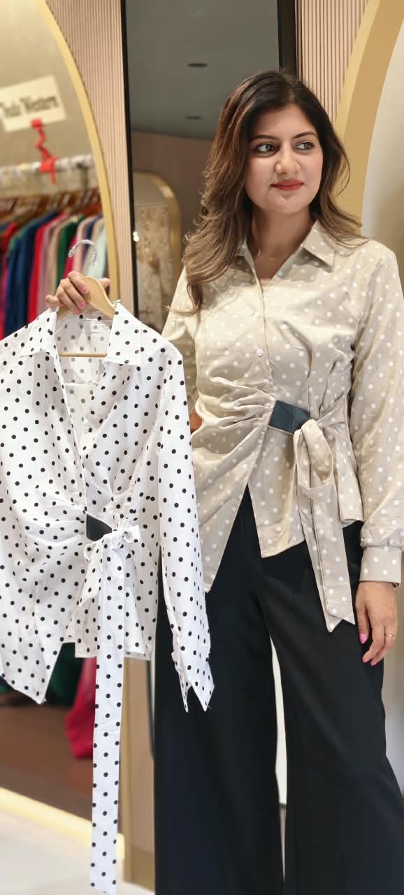 Retro Style Polka Dotted Side Bow Knot Style Imported Western Top- 16144