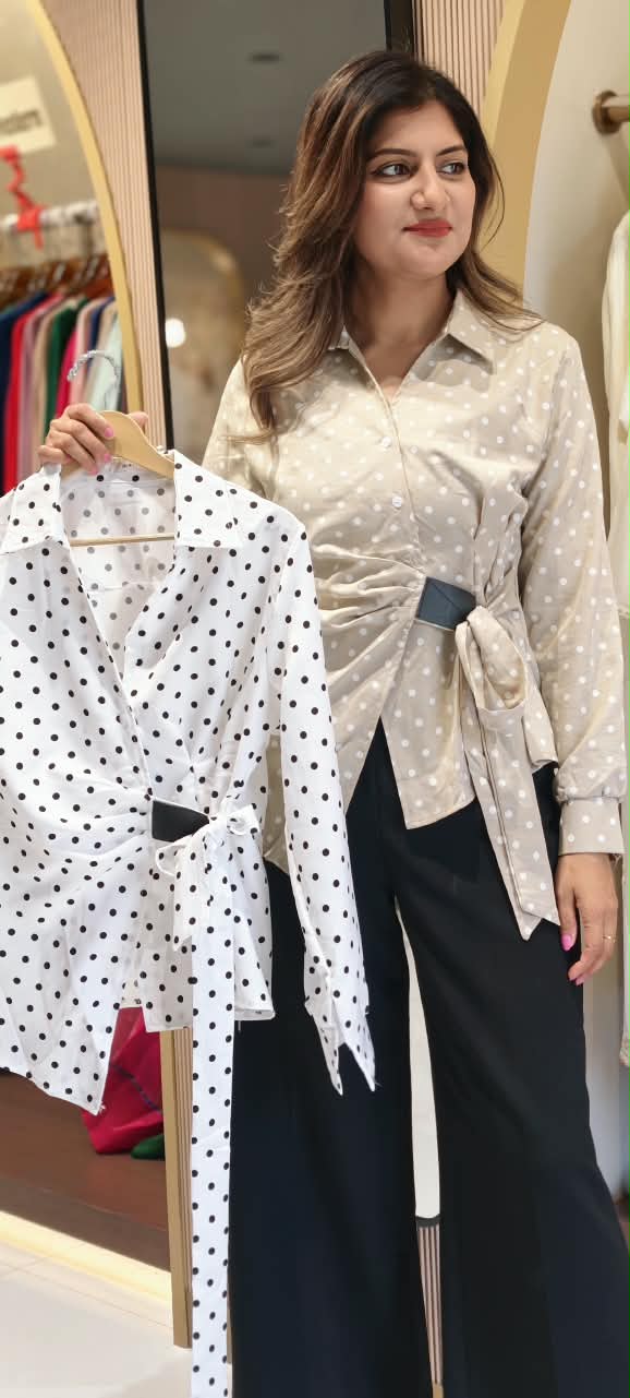 Retro Style Polka Dotted Side Bow Knot Style Imported Western Top- 16144