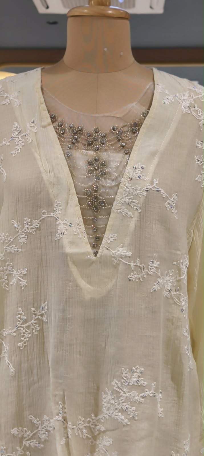 Floral Sheer Embroidery Syroski Stone Jewel Front Work Imported Western Top- 16172
