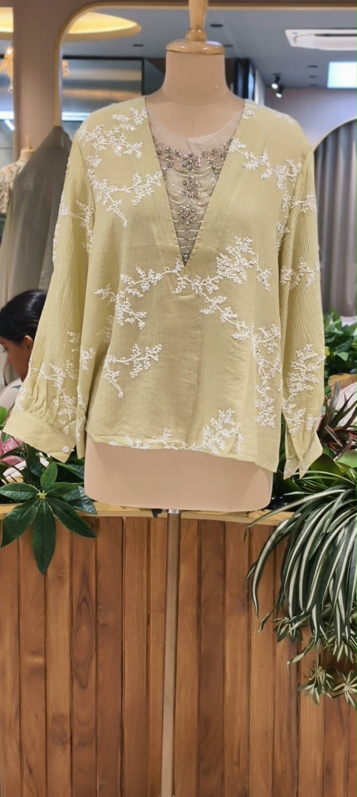 Floral Sheer Embroidery Syroski Stone Jewel Front Work Imported Western Top- 16172