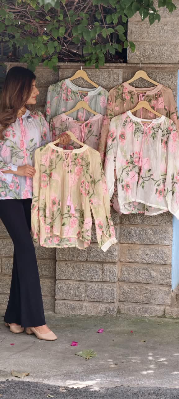 Front & Backside Cute Floral Intricate Embroidery Tassel Accent Imported Western Top- 16171