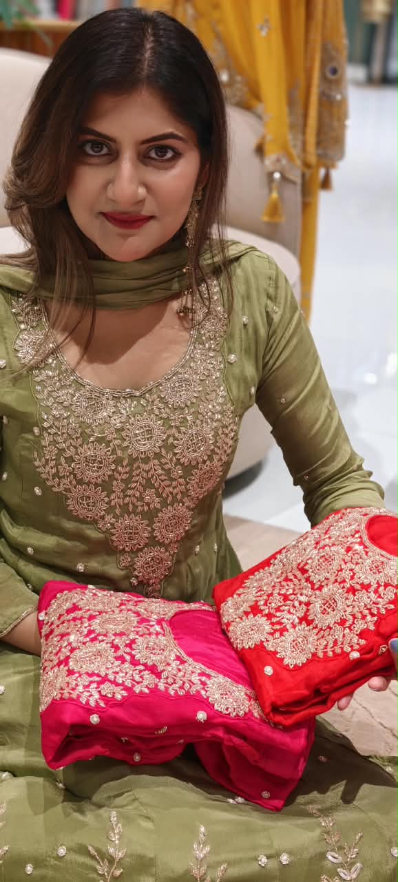 Heavy Zardozi Blend Embroidery Work Anarkali Suit Set with Pearl/Sequins Booti Work In Chinon Fabric- 16235