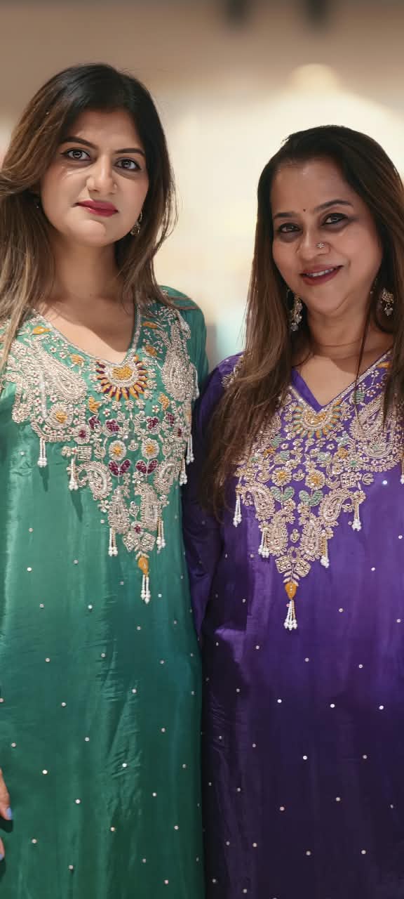 Pure Indo-Look Celestial Reindrops Scattered Tassel Accent Embroidered Yoke Kurta Pant Set- 16225