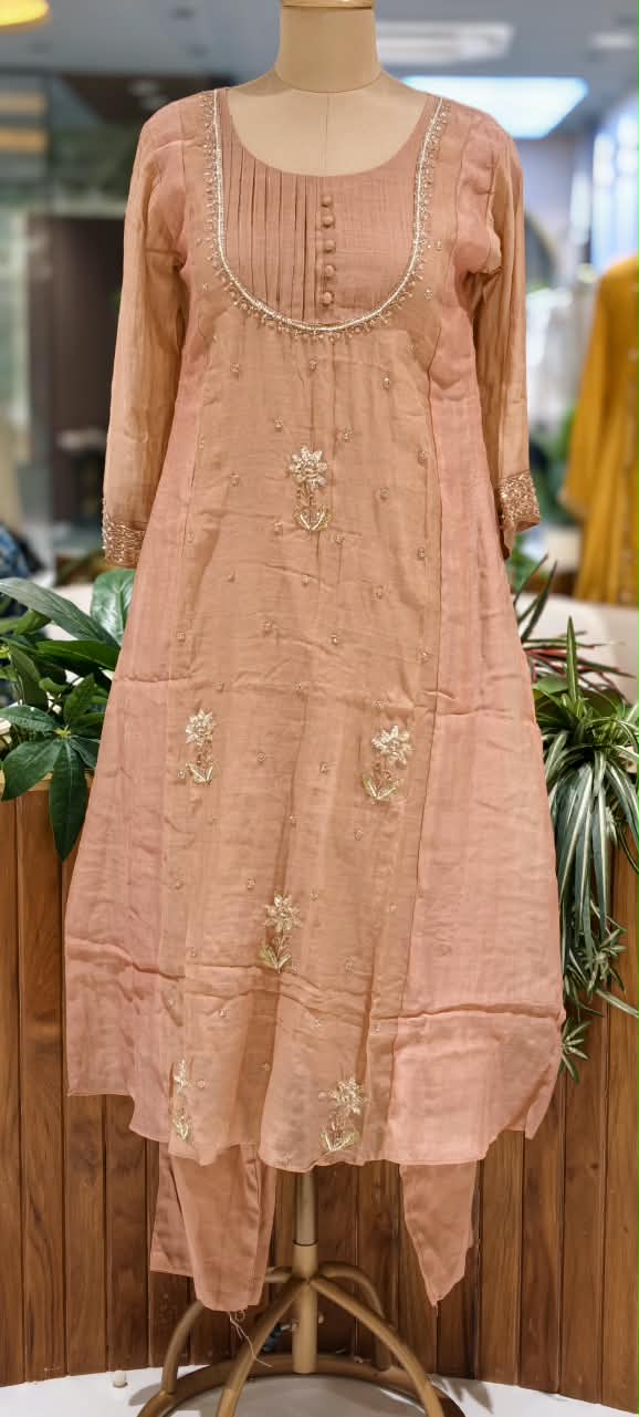 English Color Palette Suttle Work Beautiful A-Line Mul-Chanderi Full Suit Set With Dupatta-16220