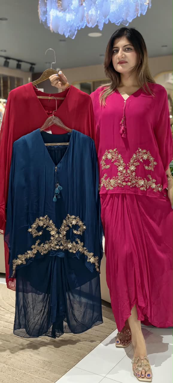 Fine Intricate Embroidery Modest Premium Indo-Wear With Oversized Top & Dhoti Skirt- 16106