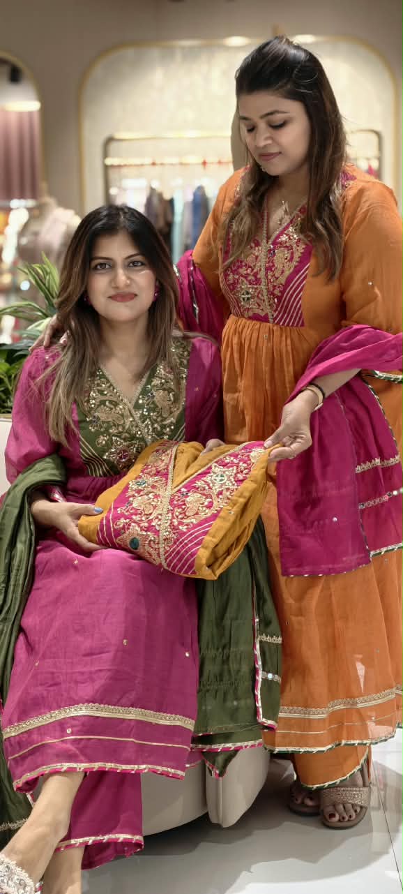 Festive Elegance Banarasi Mul-Chanderi A-Line Full Suit Set With Premium Zardosi Real Mirror Work- 16242