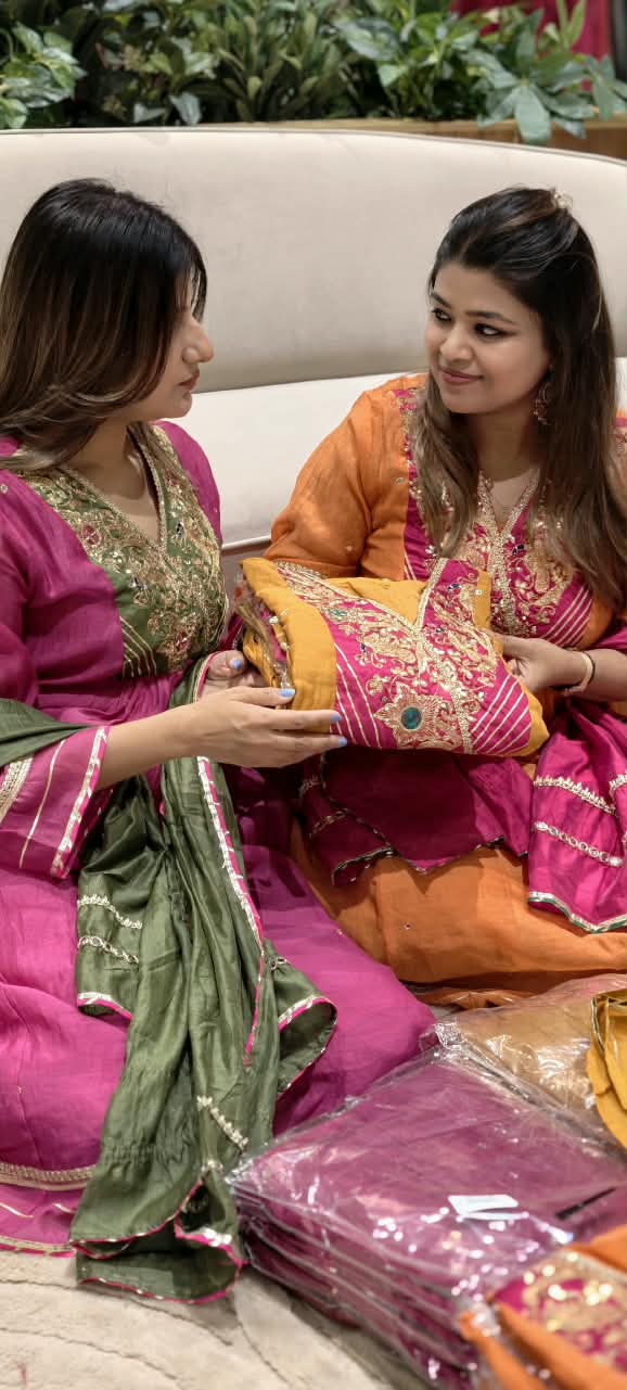 Festive Elegance Banarasi Mul-Chanderi A-Line Full Suit Set With Premium Zardosi Real Mirror Work- 16242