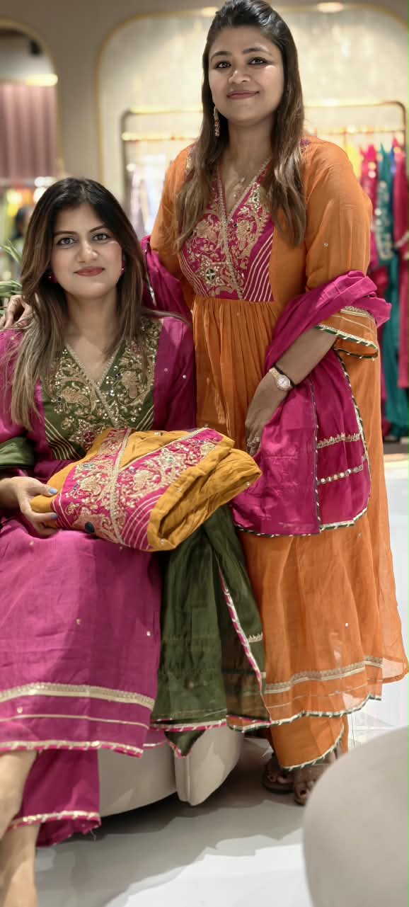 Festive Elegance Banarasi Mul-Chanderi A-Line Full Suit Set With Premium Zardosi Real Mirror Work- 16242