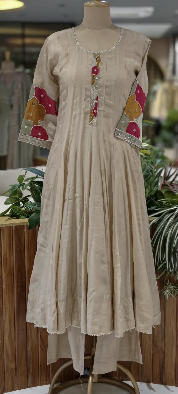 Vibrant Minimal Highlights Embroidered Banarasi Mul-Chanderi A-Line Full Suit Set With Dupatta- 16240