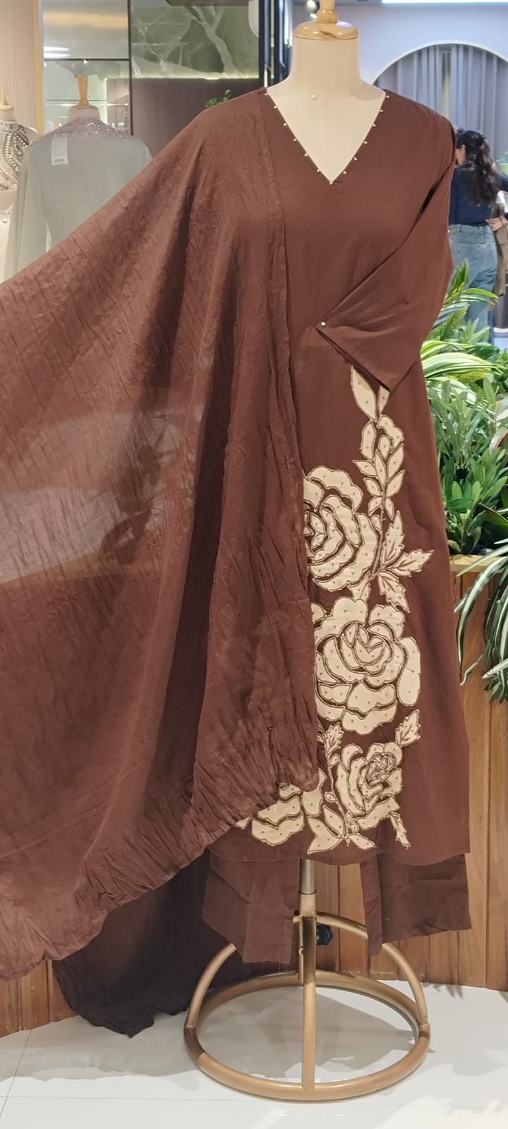 Rose Inspired Weavin Embroidery Solid Matching Cotton Straight Full Suit Set With Dupatta- 16122