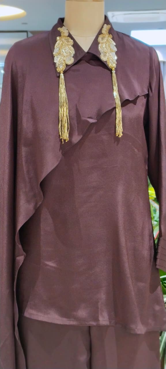 Choco Mocha Inspired Stylish Jewel Piece Over Collar Classy Co-Ord Style Indo-Wear- 16061