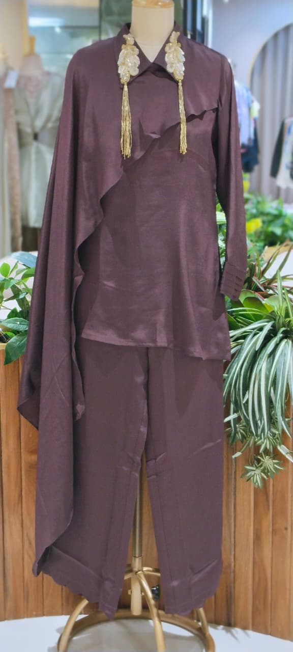 Choco Mocha Inspired Stylish Jewel Piece Over Collar Classy Co-Ord Style Indo-Wear- 16061