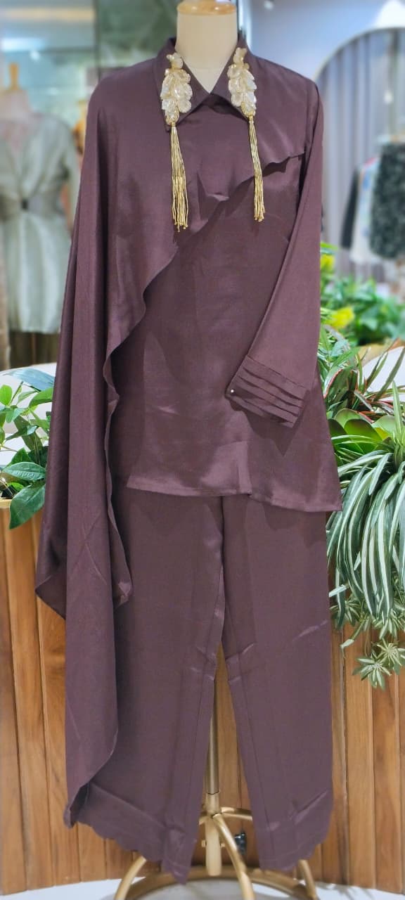 Choco Mocha Inspired Stylish Jewel Piece Over Collar Classy Co-Ord Style Indo-Wear- 16061