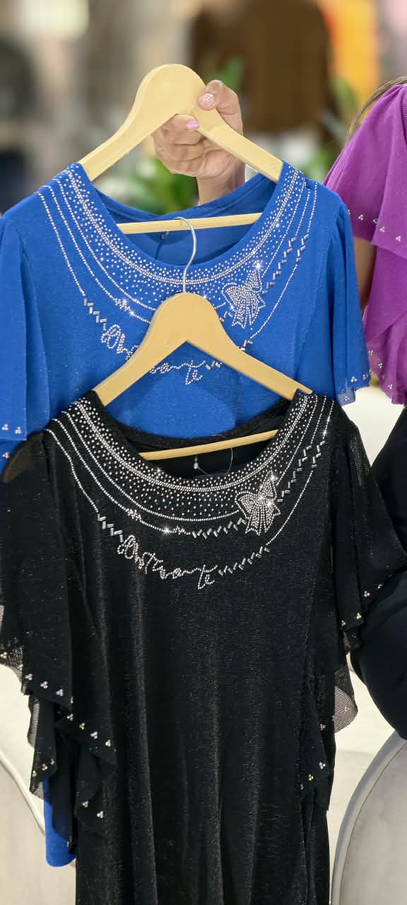 Scoop Neck Butterfly Rhinestone Motif Flutter Sleeve Top- 16166