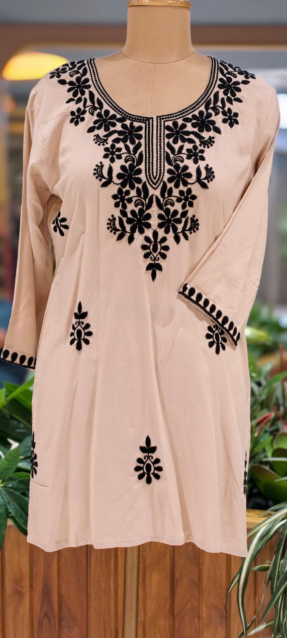 Chikankari Thread Embroidered Cotton Short Kurti Only- 15927