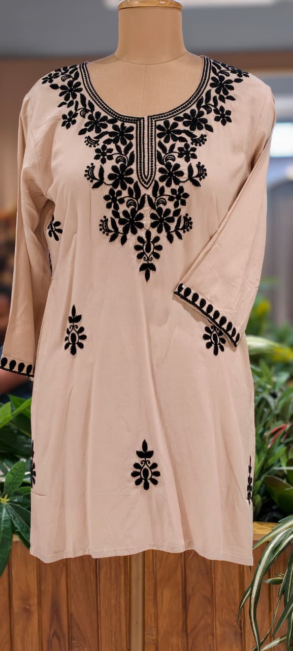 Chikankari Thread Embroidered Cotton Short Kurti Only- 15927