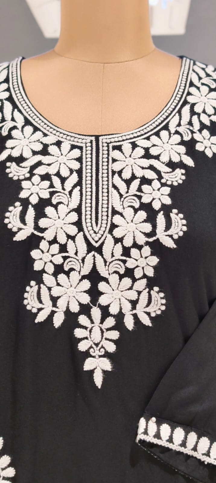 Chikankari Thread Embroidered Cotton Short Kurti Only- 15927