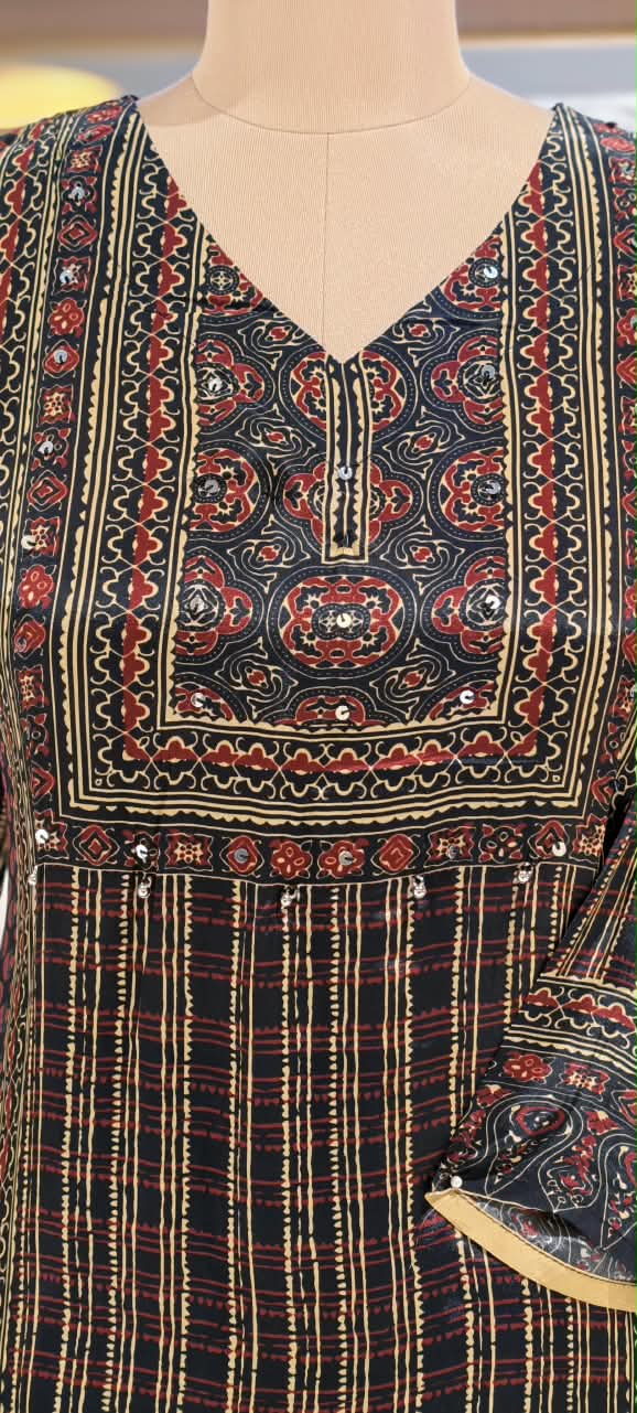 Kalamkari Linear Prints Crepe Matching Palazzo Pants Co-Ord Set- 15239