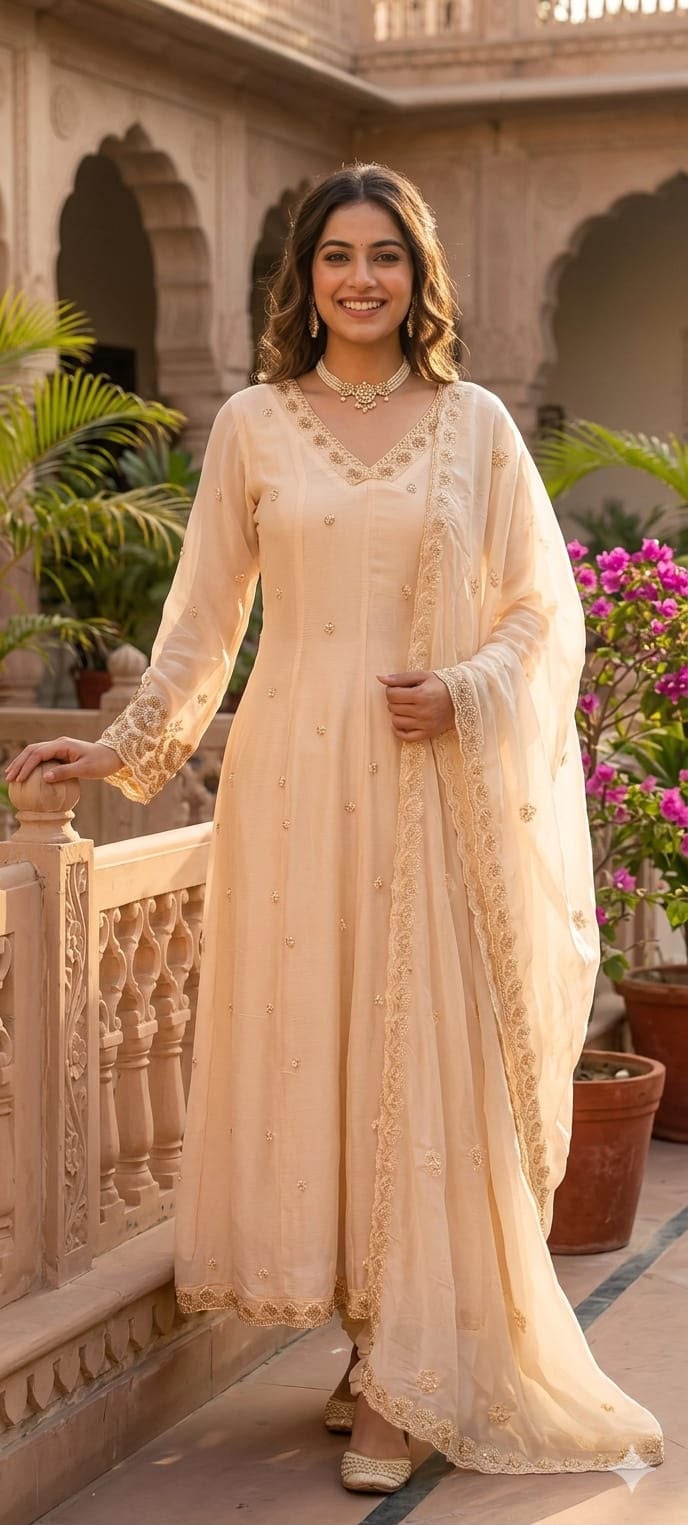 Heavy Chinon Cut-Dana Hand Embroidered Flared Anarkali Full Suit Set With Statement Dupatta- 15240