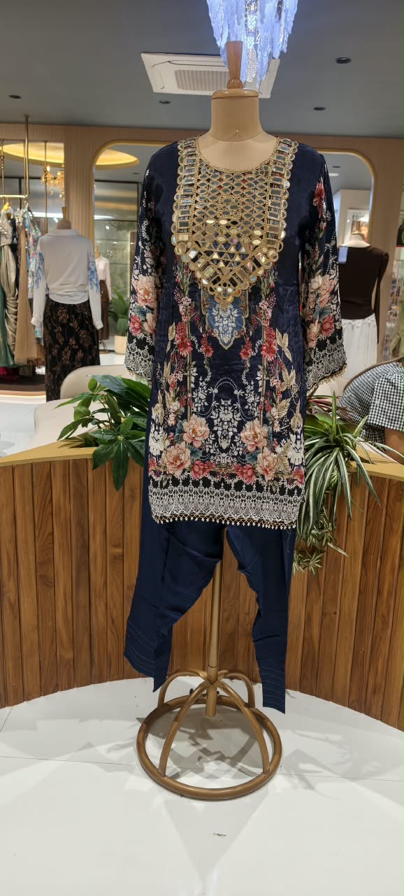 Royal Color Tone Real Mirror Yoke Digital Floral Prints Farshi Salwar Crepe Full Suit Set With Dupatta- 16283