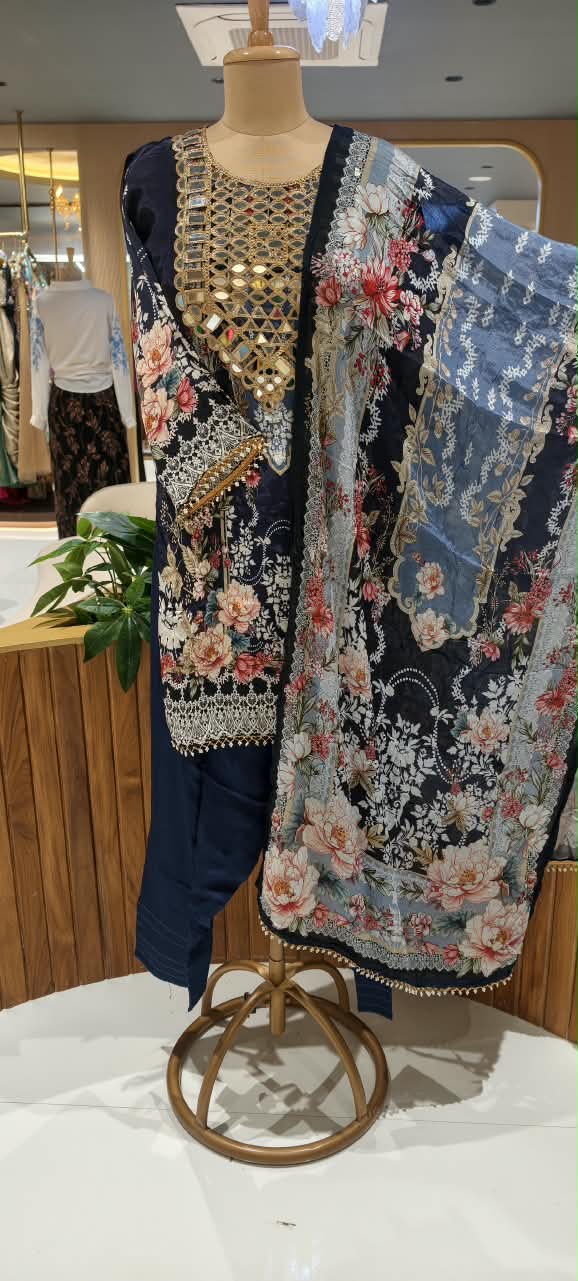 Royal Color Tone Real Mirror Yoke Digital Floral Prints Farshi Salwar Crepe Full Suit Set With Dupatta- 16283