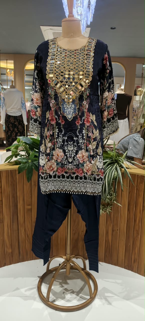 Royal Color Tone Real Mirror Yoke Digital Floral Prints Farshi Salwar Crepe Full Suit Set With Dupatta- 16283