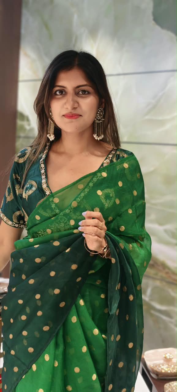 Pure Fabric Elegant Golden Brocade Touch Premium Designer Saree With Ready to Wear Embroidered Blouse- 16264