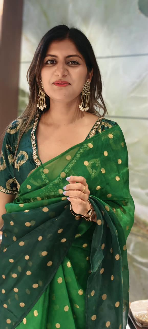 Pure Fabric Elegant Golden Brocade Touch Premium Designer Saree With Ready to Wear Embroidered Blouse- 16264