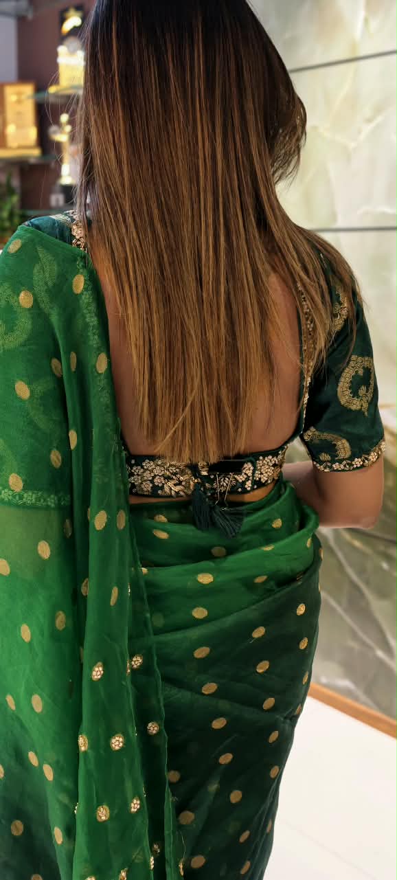 Pure Fabric Elegant Golden Brocade Touch Premium Designer Saree With Ready to Wear Embroidered Blouse- 16264