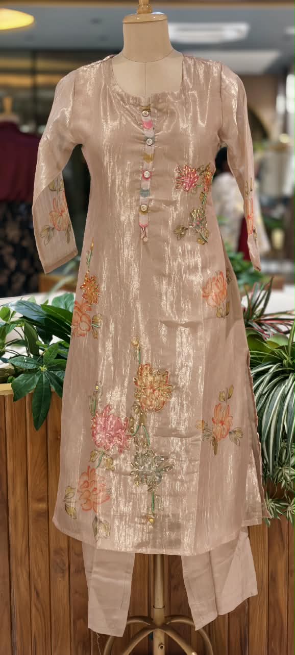 Multicolor Floral Prints With Delicate Outlined Embroidery Kanchipuram Tissue Full Suit Set With Dupatta- 16299