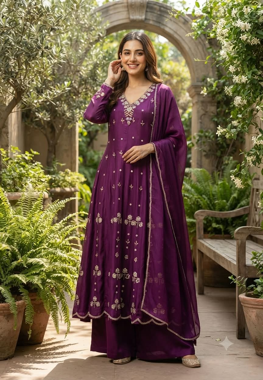 Vibrant Tone Cut-Dana Elegance Panel Anarkali Full Suit Set With Dupatta In Chinon Fabric- 16327