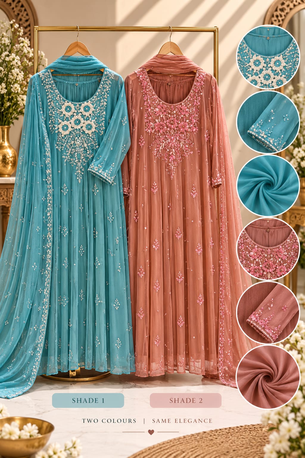 Sequin Elegance Premium Embroidered Yoke Chinon Anarkali Full Suit Set With Dupatta- 16314