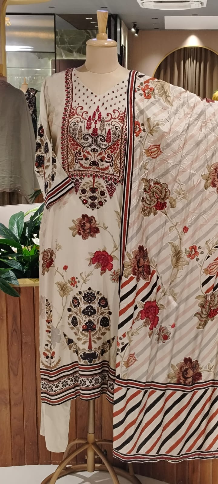 Royal Embroidery With Digital Printed Russian Silk Full Suit Set With Dupatta- 16089