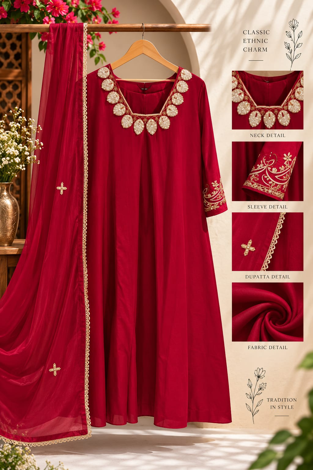 Pure Chanderi Shiny Heavy Sequin With Zari Embroidery Work Solid Matching A-Line Full Suit Set With Dupatta- 16373