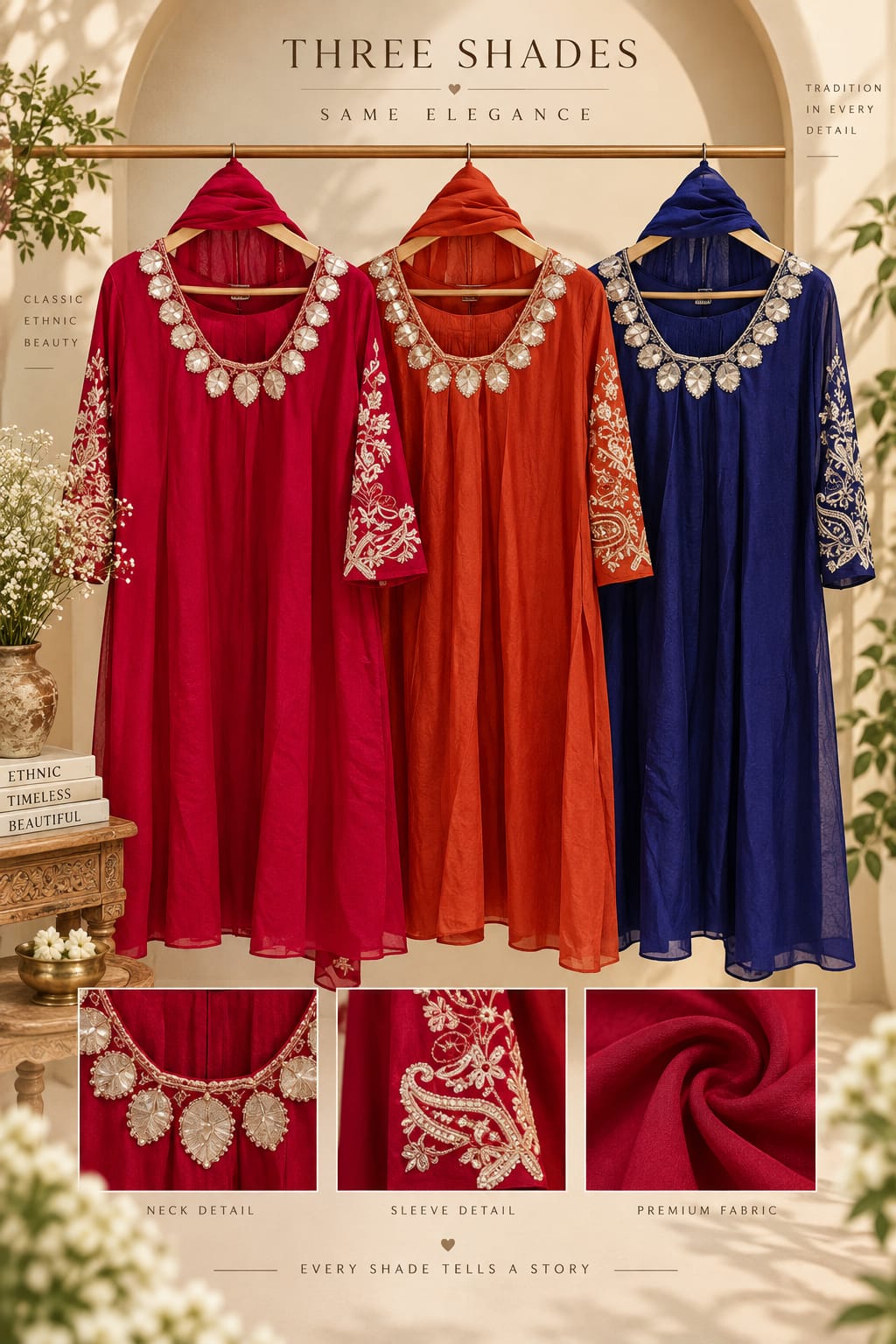 Pure Chanderi Shiny Heavy Sequin With Zari Embroidery Work Solid Matching A-Line Full Suit Set With Dupatta- 16373