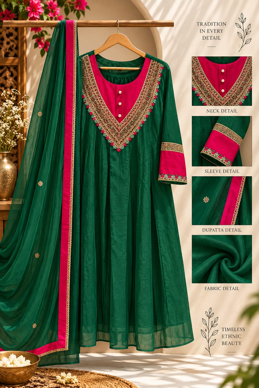 High-End Zardosi Work Contrasted Dual Tone Banarasi Mul-Chanderi Anarkali Full Suit Set With Dupatta- 16374