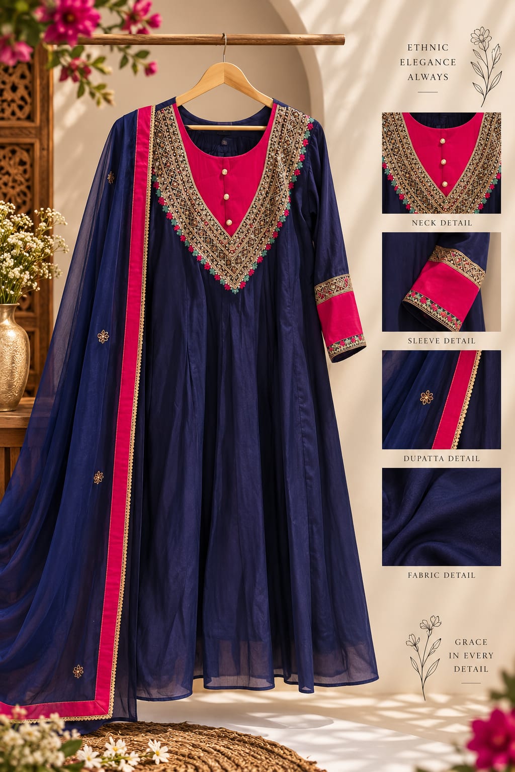 High-End Zardosi Work Contrasted Dual Tone Banarasi Mul-Chanderi Anarkali Full Suit Set With Dupatta- 16374