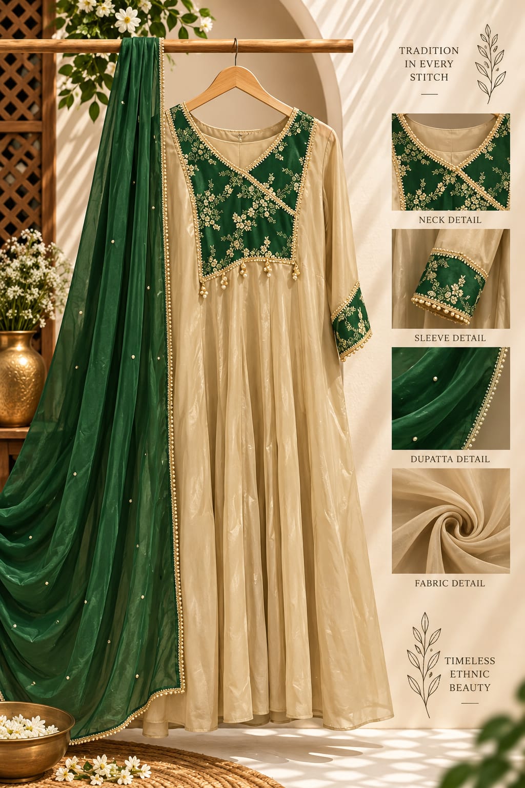 Brocade Touch Floral Vine Yoke Latkan Accent Anarkali Full Suit Set With Dupatta- 16361