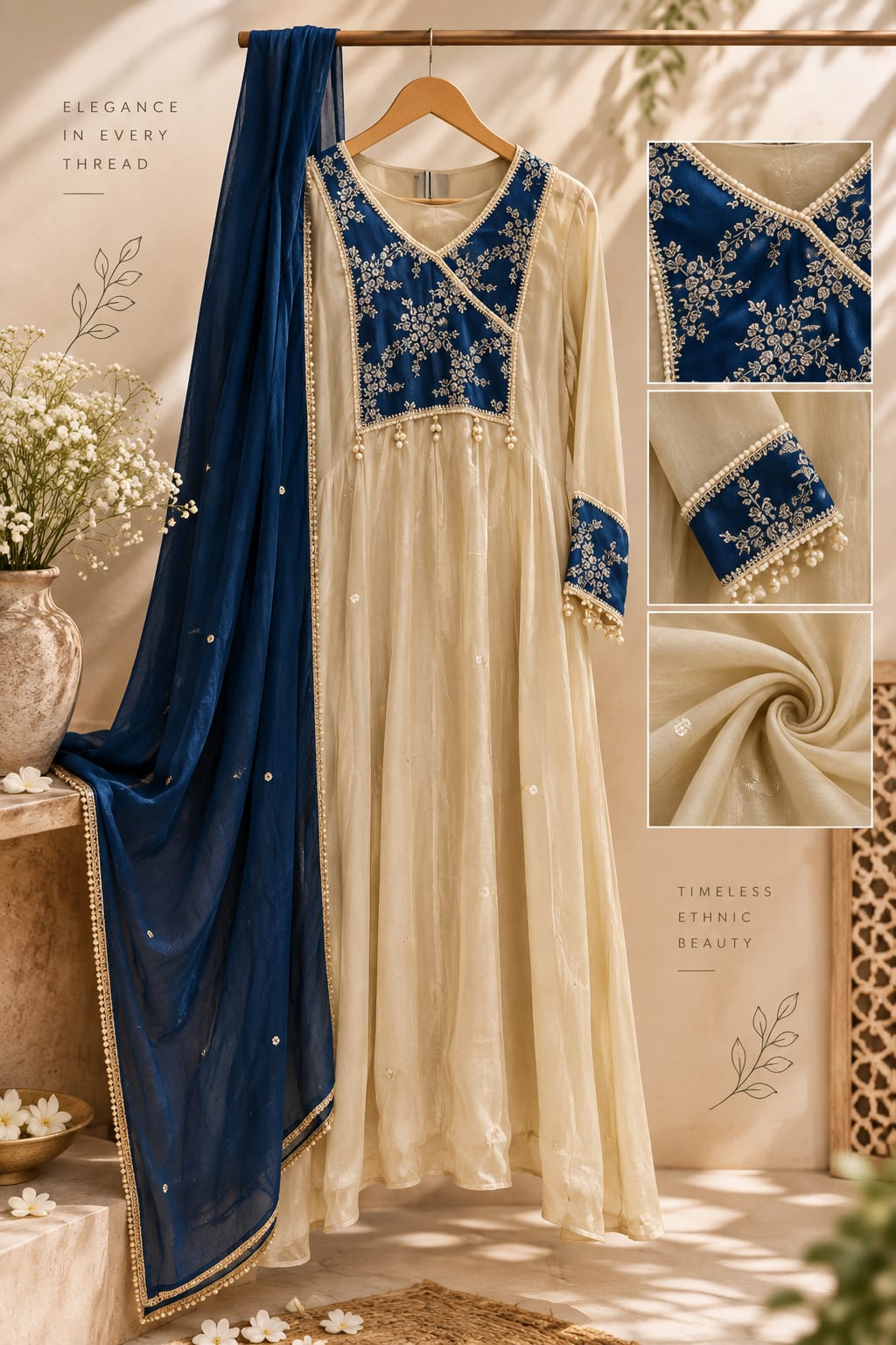 Brocade Touch Floral Vine Yoke Latkan Accent Anarkali Full Suit Set With Dupatta- 16361