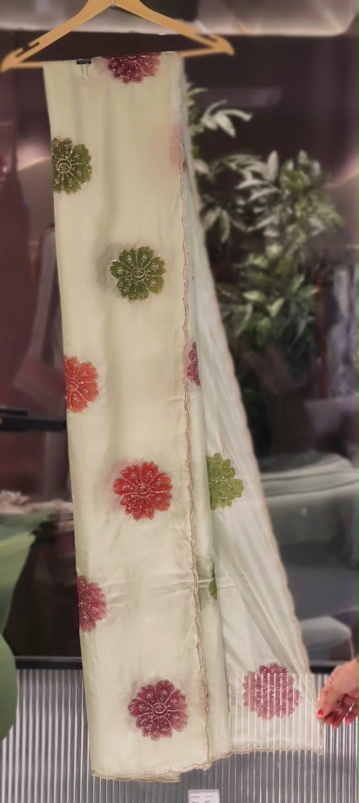Soft-Tone Organza Dupatta with Multicolor Embroidered Floral Motifs- 16393