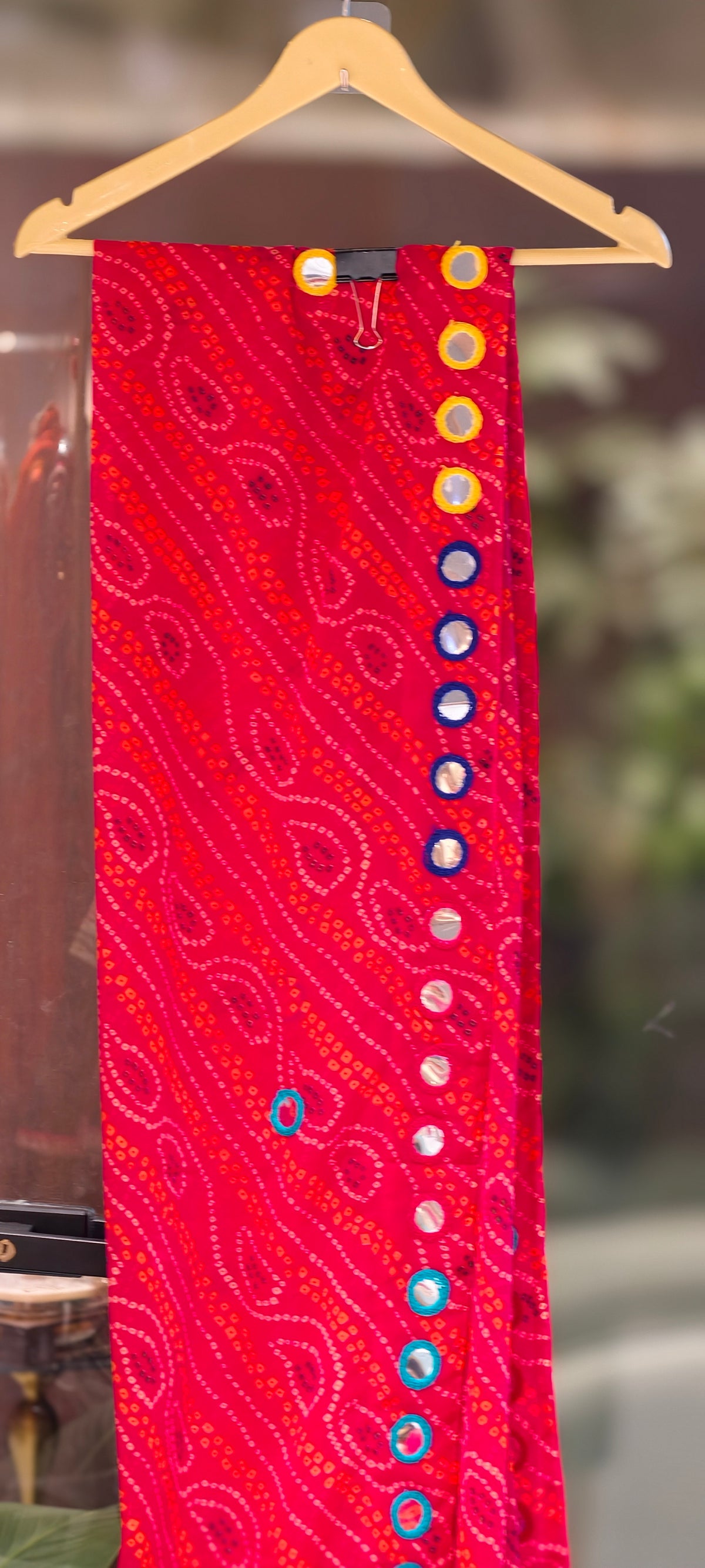 Bright Bandhani Printed Dupatta with Mirror Work & Colorful Tassels- 16396