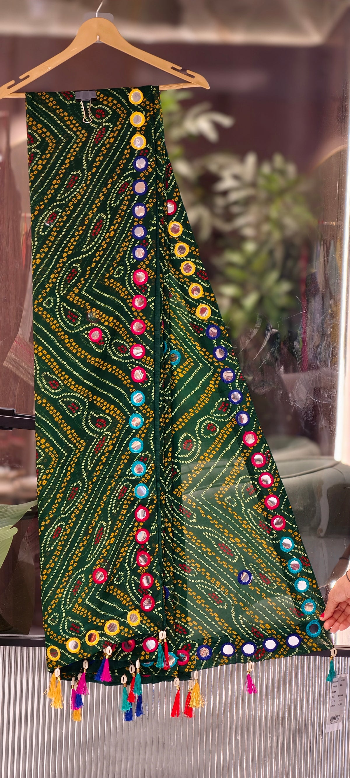 Bright Bandhani Printed Dupatta with Mirror Work & Colorful Tassels- 16396