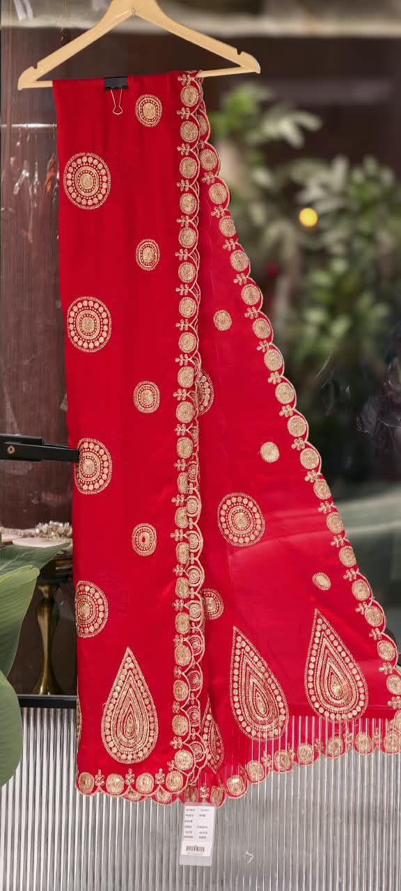 Bright Dupatta with Traditional Circular & Paisley Motif Embroidery- 16392