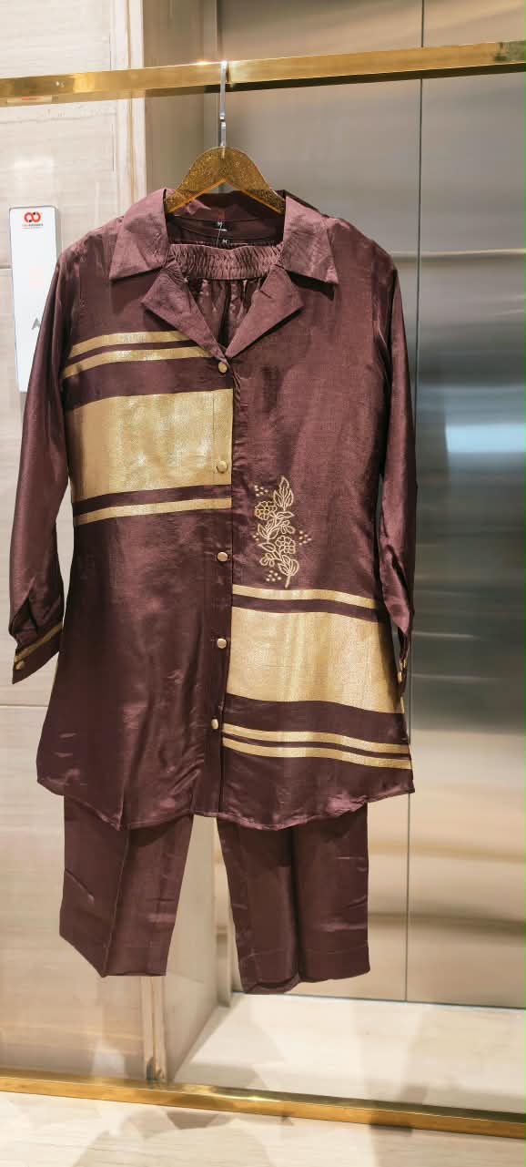 Zari Banarasi Touch Silk Fabric Stylish Matching Solid Color Co-Ord Set- 16403