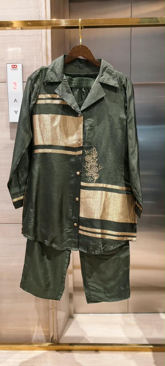 Zari Banarasi Touch Silk Fabric Stylish Matching Solid Color Co-Ord Set- 16403