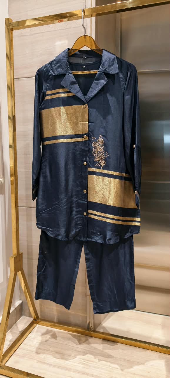 Zari Banarasi Touch Silk Fabric Stylish Matching Solid Color Co-Ord Set- 16403