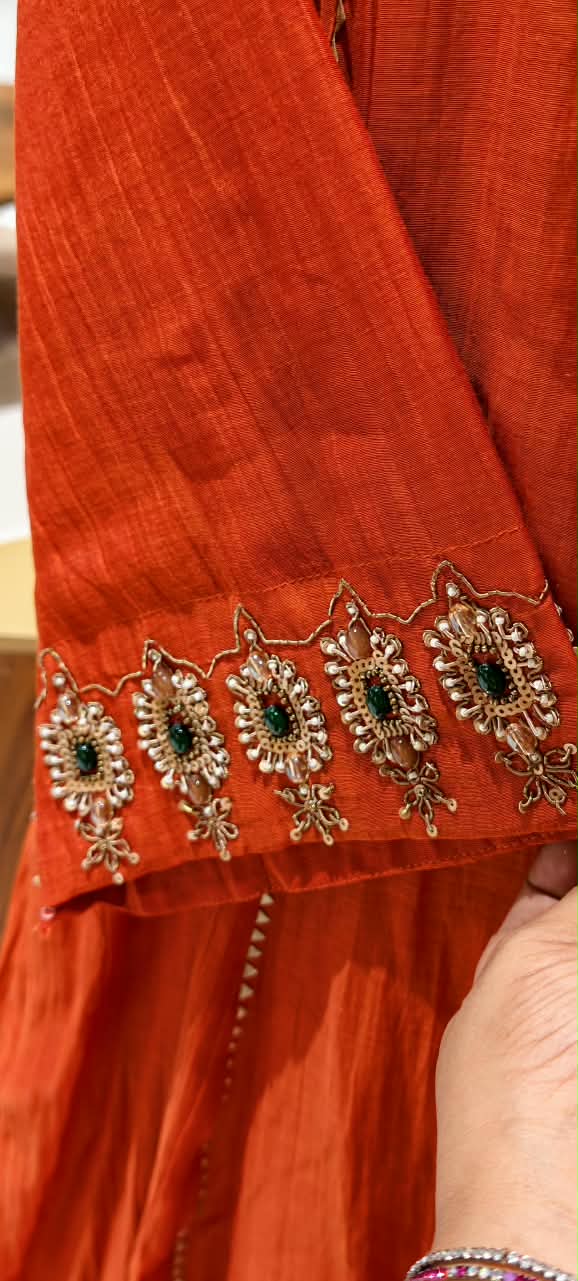 Jewel Blossom Stone Beaded Embroidered Work A-Line Lace Side Panel A-Line Full Suit Set With Dupatta- 16436