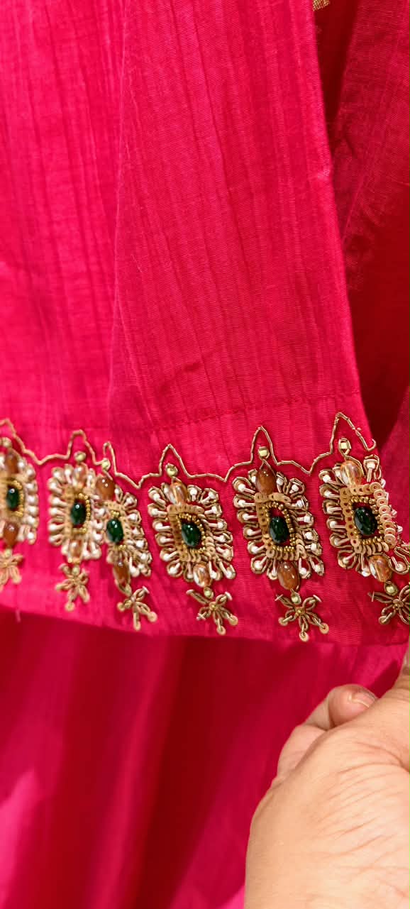Jewel Blossom Stone Beaded Embroidered Work A-Line Lace Side Panel A-Line Full Suit Set With Dupatta- 16436